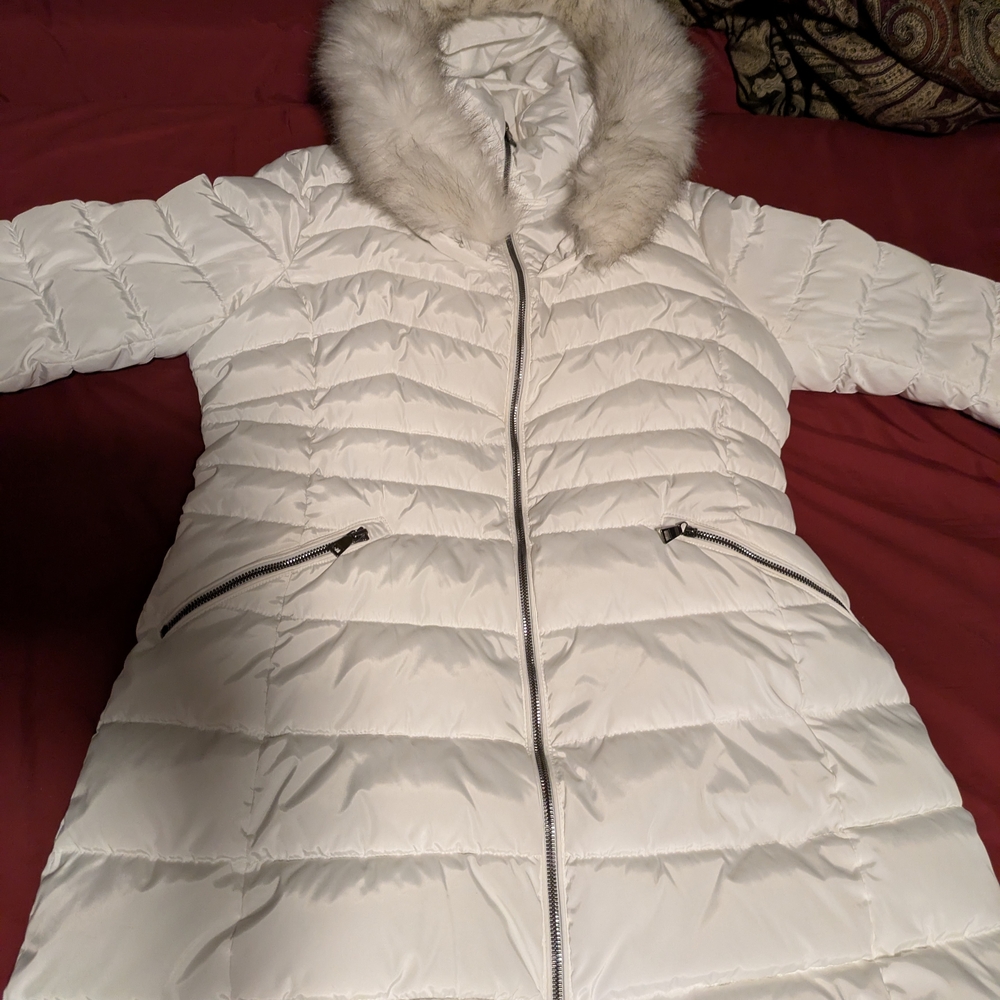 Laundry By Shelli Segal White Puffer Coat With Fur Hood